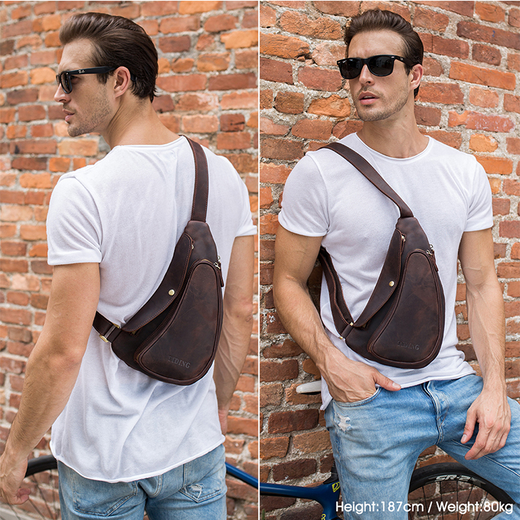 Real Leather Small Sling Chest Bag for Men Shoulder Sports Pouch Pack ...